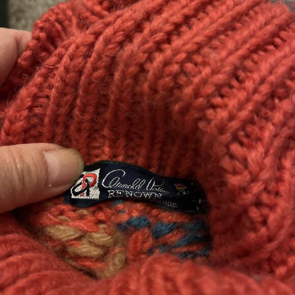 Vintage Arnold Palmer Renown Chunky Knit Turtleneck Sweater Red Blue Women P - Picture 7 of 11